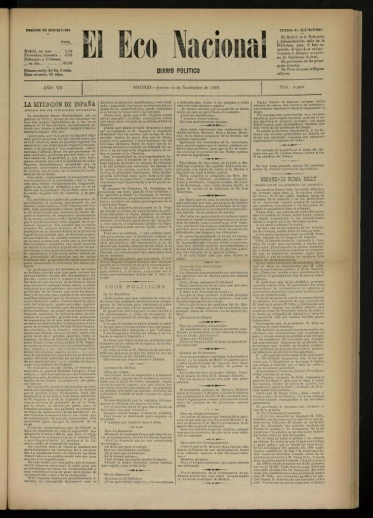 Miniatura de El Eco Nacional de 22 de noviembre de 1888, nº 2400