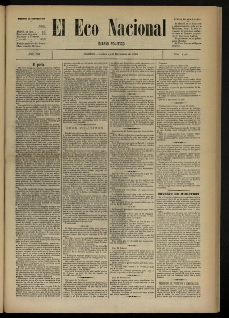 Miniatura de El Eco Nacional de 23 de noviembre de 1888, nº 2401