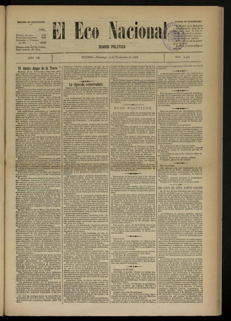 Miniatura de El Eco Nacional de 25 de noviembre de 1888, nº 2402