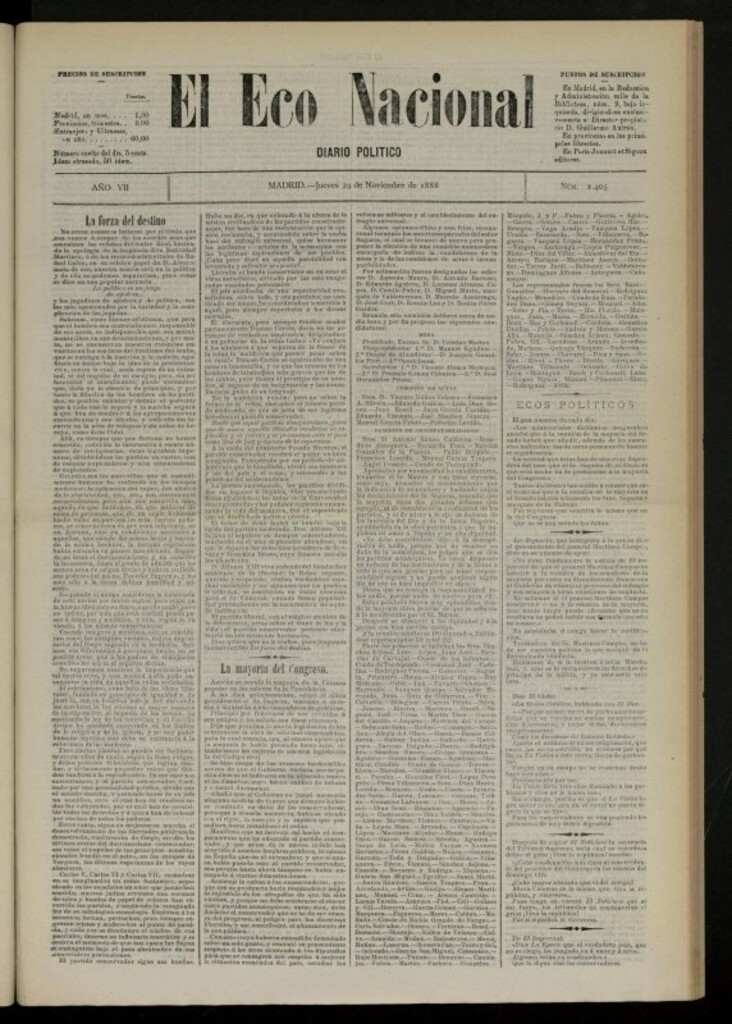 Miniatura de El Eco Nacional de 29 de noviembre de 1888, nº 2405