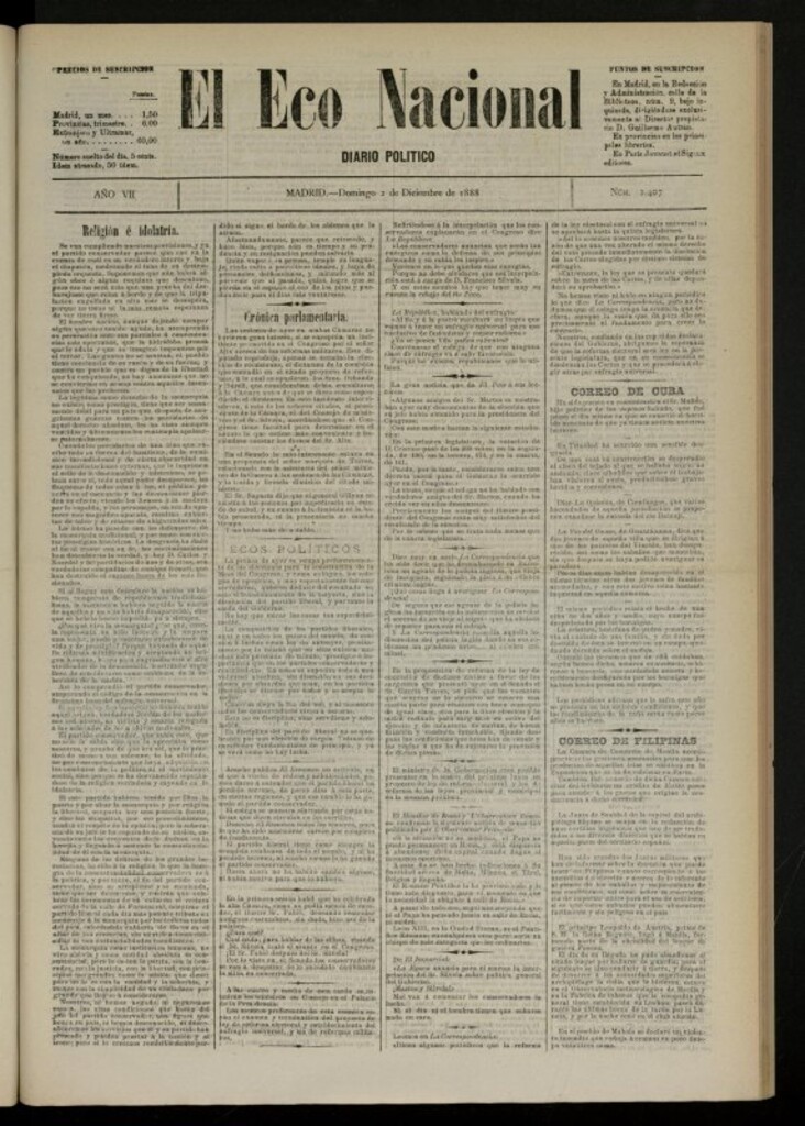 Miniatura de El Eco Nacional de 2 de diciembre de 1888, nº 2407