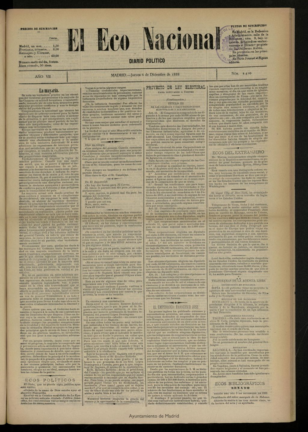 Miniatura de El Eco Nacional de 6 de diciembre de 1888, nº 2410