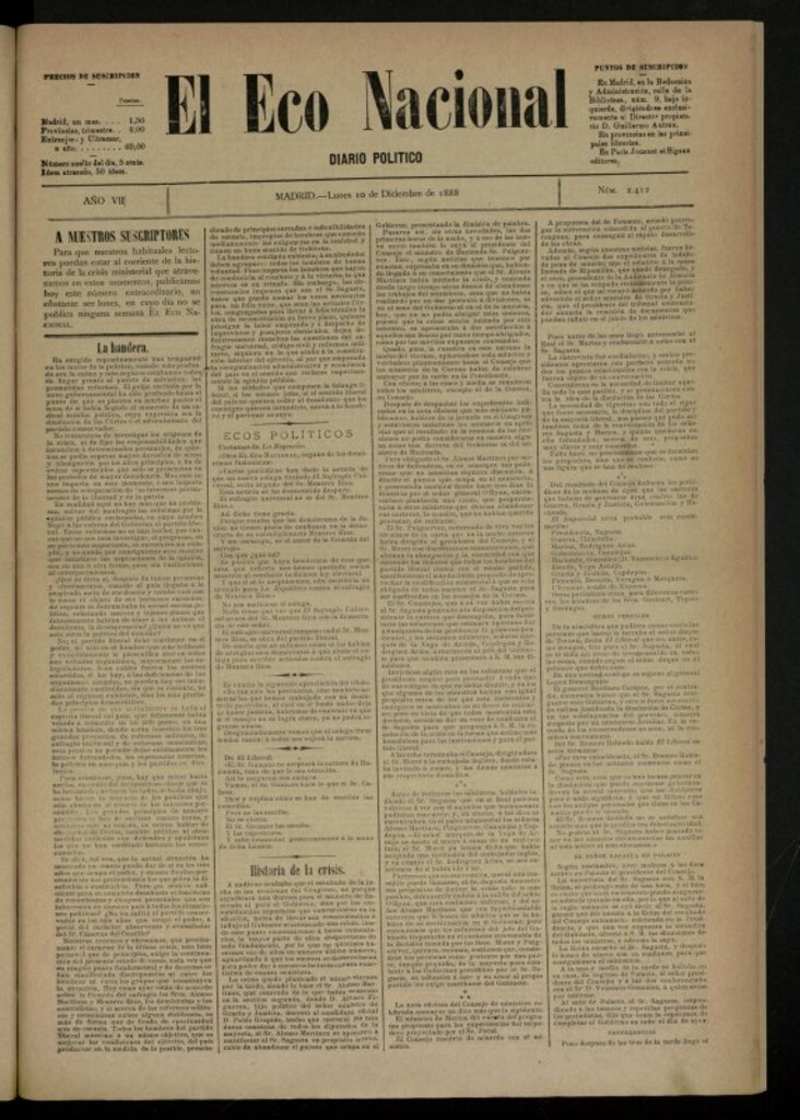Miniatura de El Eco Nacional de 10 de diciembre de 1888, nº 2412