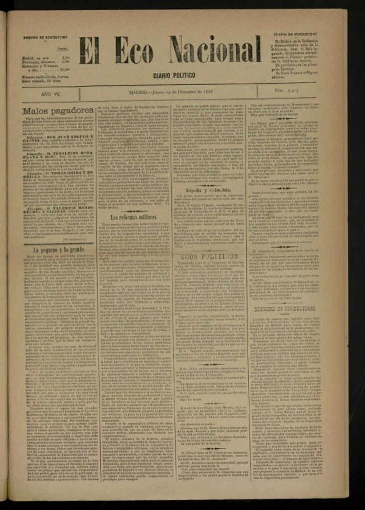 Miniatura de El Eco Nacional de 14 de diciembre de 1888, nº 2415
