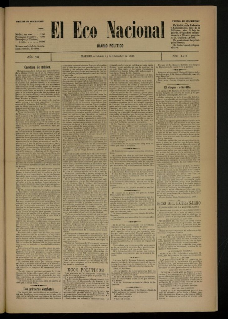 Miniatura de El Eco Nacional de 15 de diciembre de 1888, nº 2416