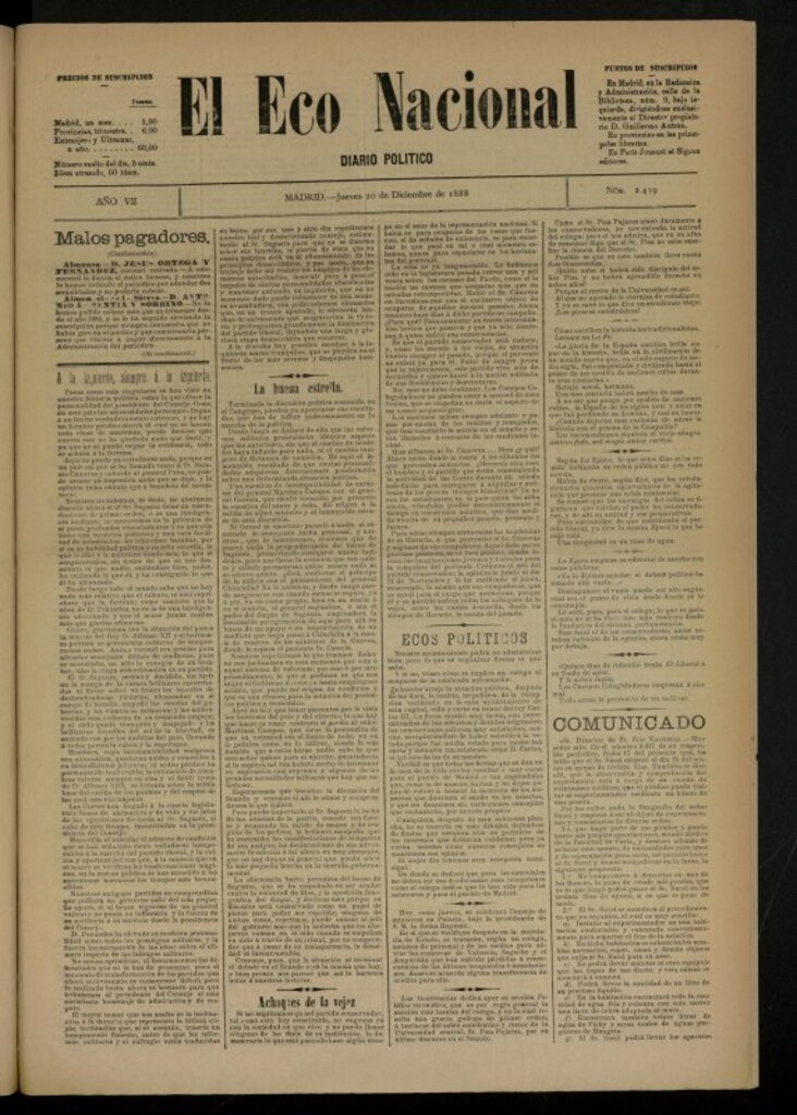 Miniatura de El Eco Nacional de 20 de diciembre de 1888, nº 2419