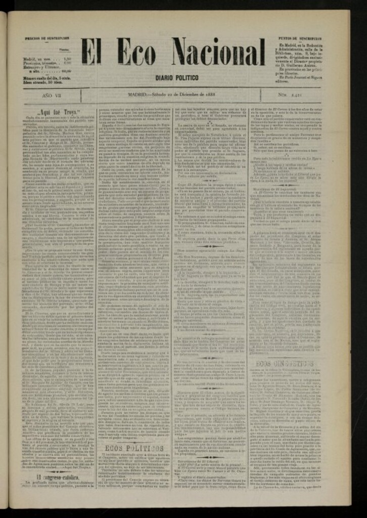 Miniatura de El Eco Nacional de 22 de diciembre de 1888, nº 2421