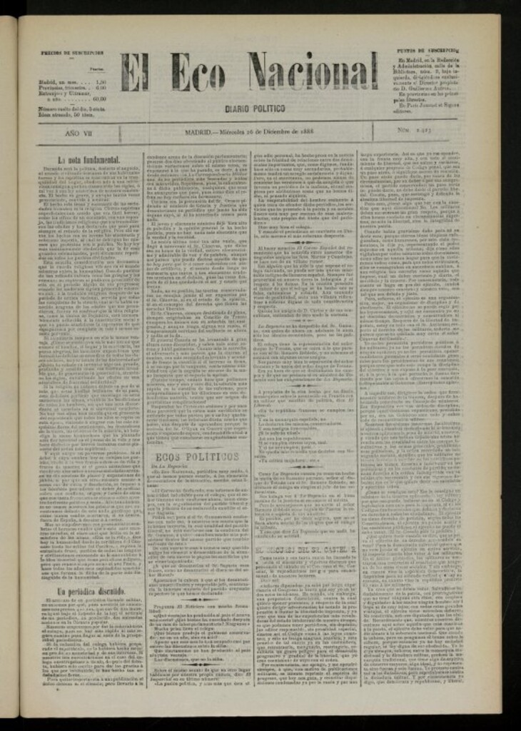 Miniatura de El Eco Nacional de 26 de diciembre de 1888, nº 2423