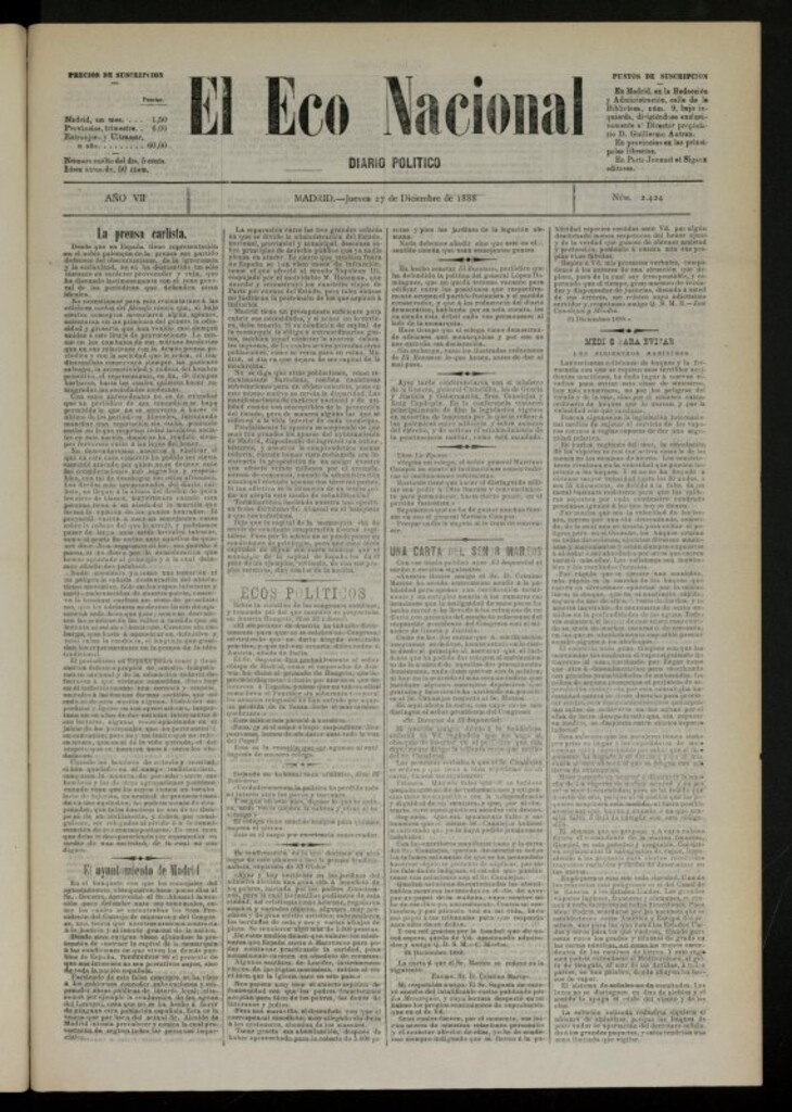 Miniatura de El Eco Nacional de 27 de diciembre de 1888, nº 2424