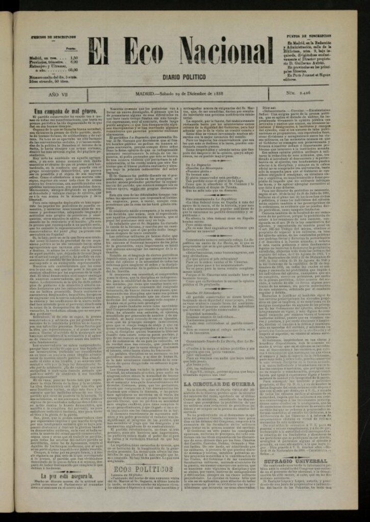 Miniatura de El Eco Nacional de 29 de diciembre de 1888, nº 2426