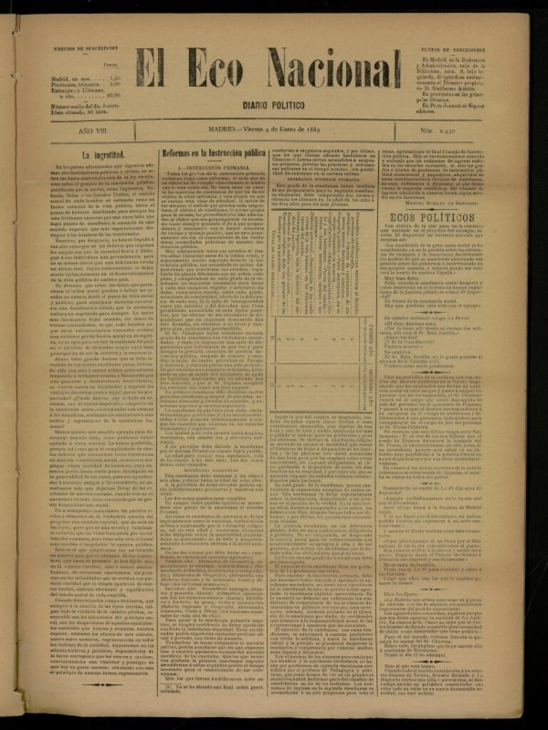 Miniatura de El Eco Nacional de 4 de enero de 1889, nº 2430