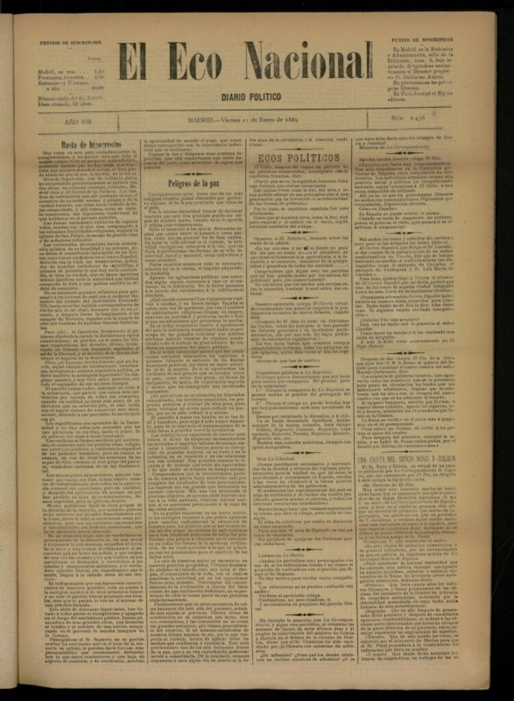 Miniatura de El Eco Nacional de 11 de enero de 1889, nº 2436
