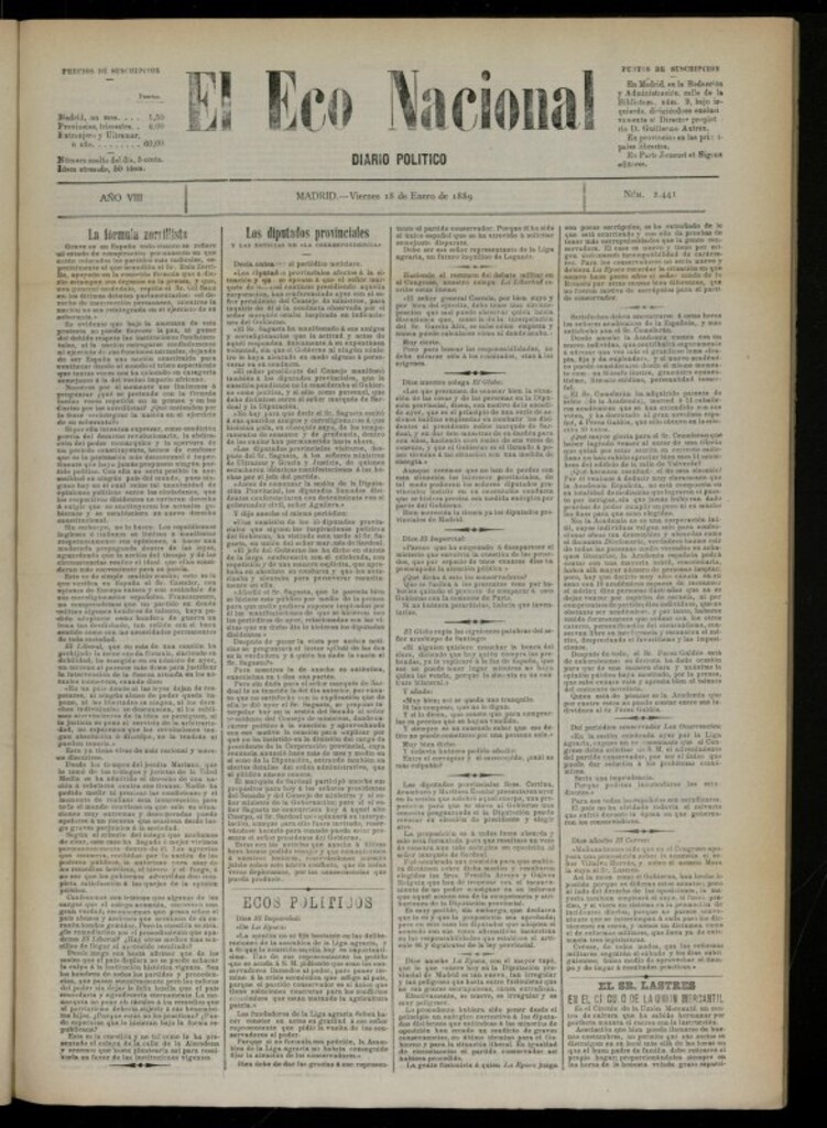 Miniatura de El Eco Nacional de 18 de enero de 1889, nº 2441