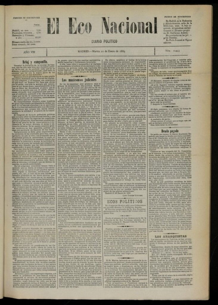 Miniatura de El Eco Nacional de 22 de enero de 1889, nº 2443