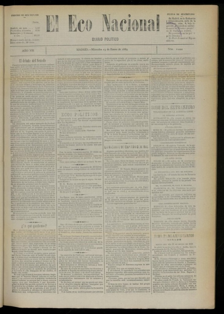 Miniatura de El Eco Nacional de 23 de enero de 1889, nº 2444