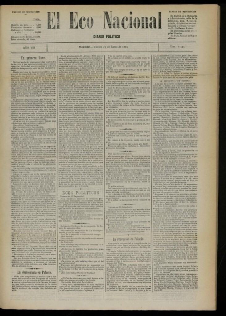 Miniatura de El Eco Nacional de 25 de enero de 1889, nº 2445