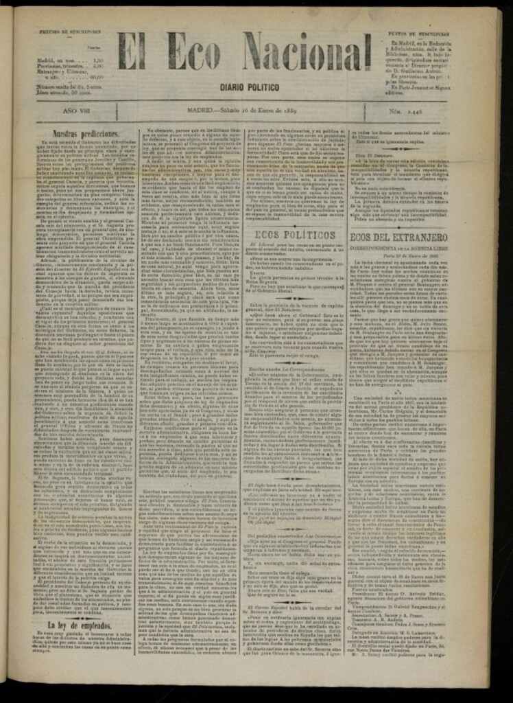 Miniatura de El Eco Nacional de 26 de enero de 1889, nº 2446