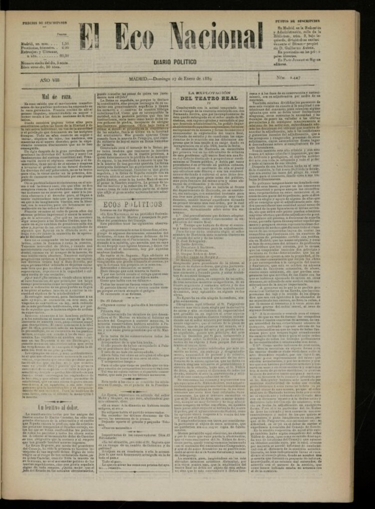Miniatura de El Eco Nacional de 27 de enero de 1889, nº 2447