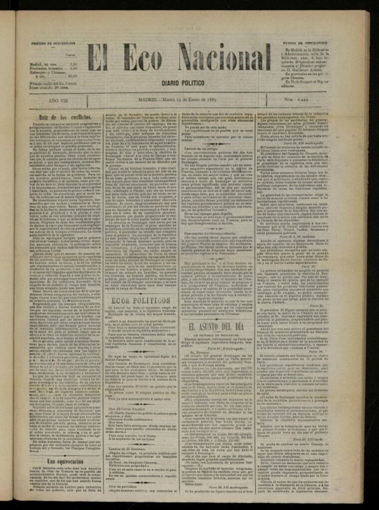 Miniatura de El Eco Nacional de 29 de enero de 1889, nº 2449