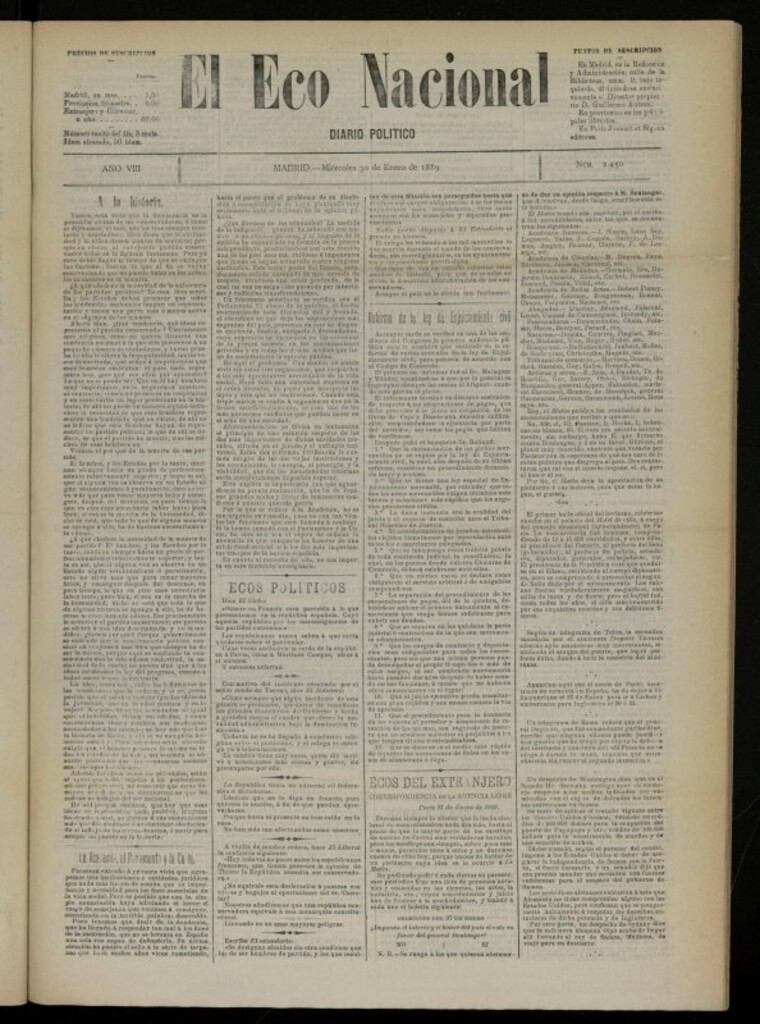 Miniatura de El Eco Nacional de 30 de enero de 1889, nº 2450