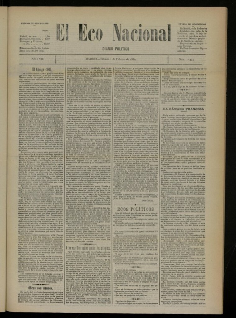 Miniatura de El Eco Nacional de 2 de febrero de 1889, nº 2453