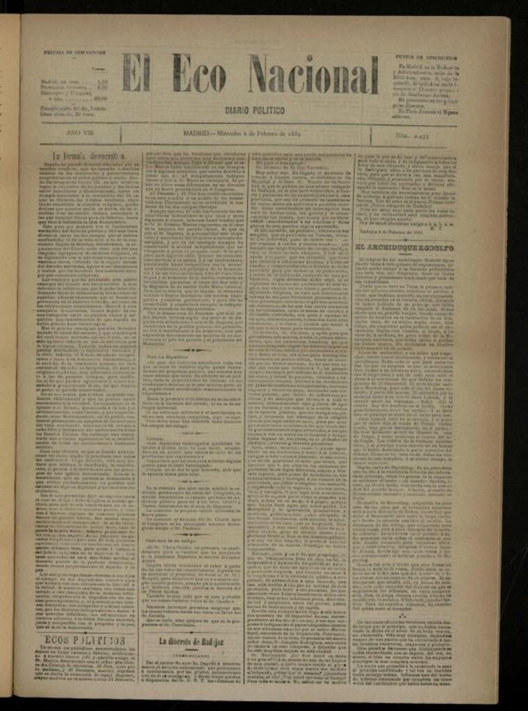 Miniatura de El Eco Nacional de 6 de febrero de 1889, nº 2455
