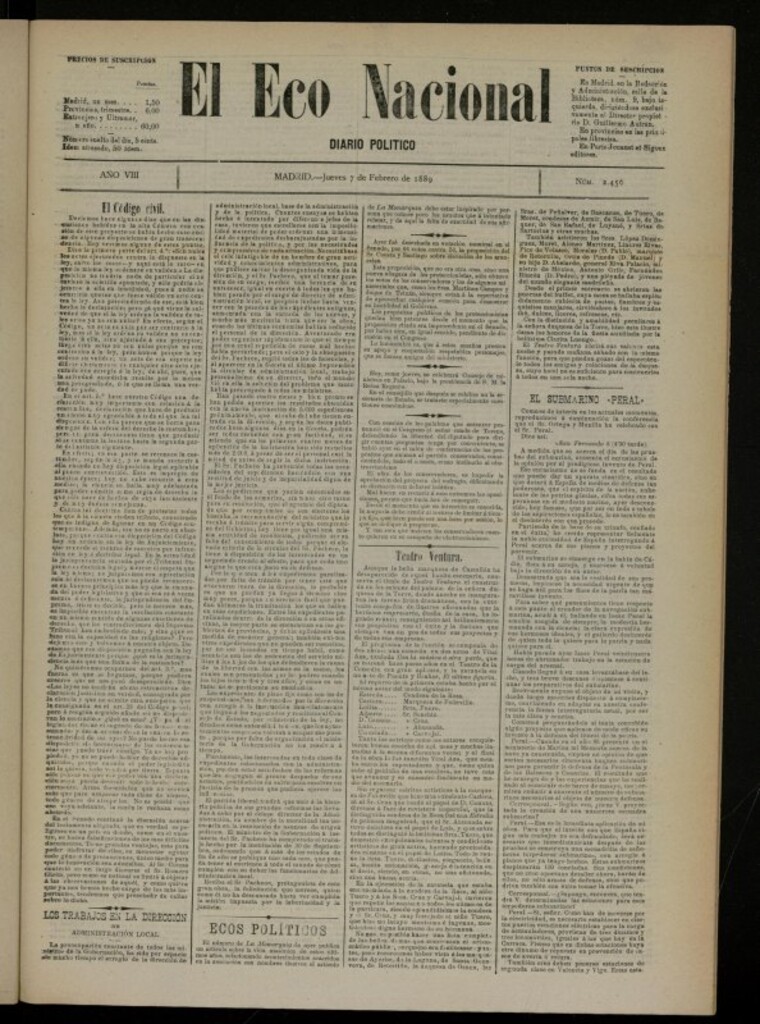 Miniatura de El Eco Nacional de 7 de febrero de 1889, nº 2456