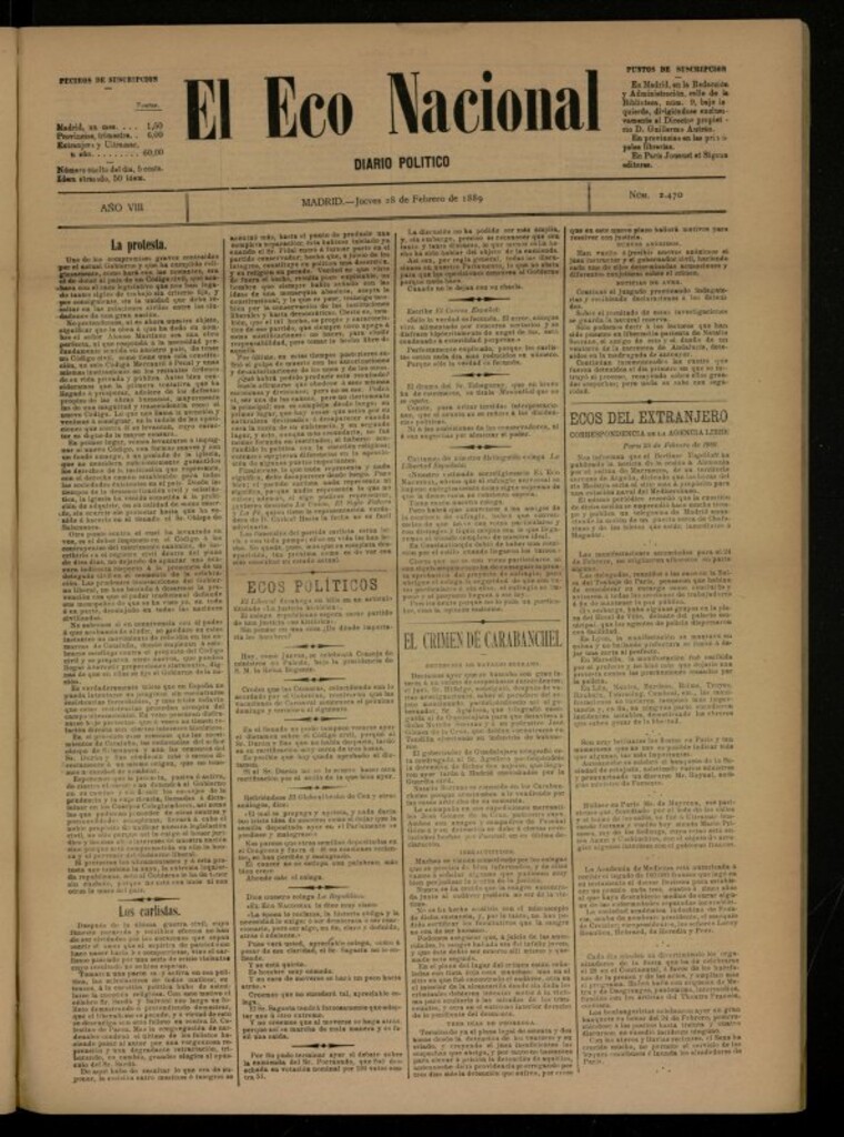 Miniatura de El Eco Nacional de 28 de febrero de 1889, nº 2470