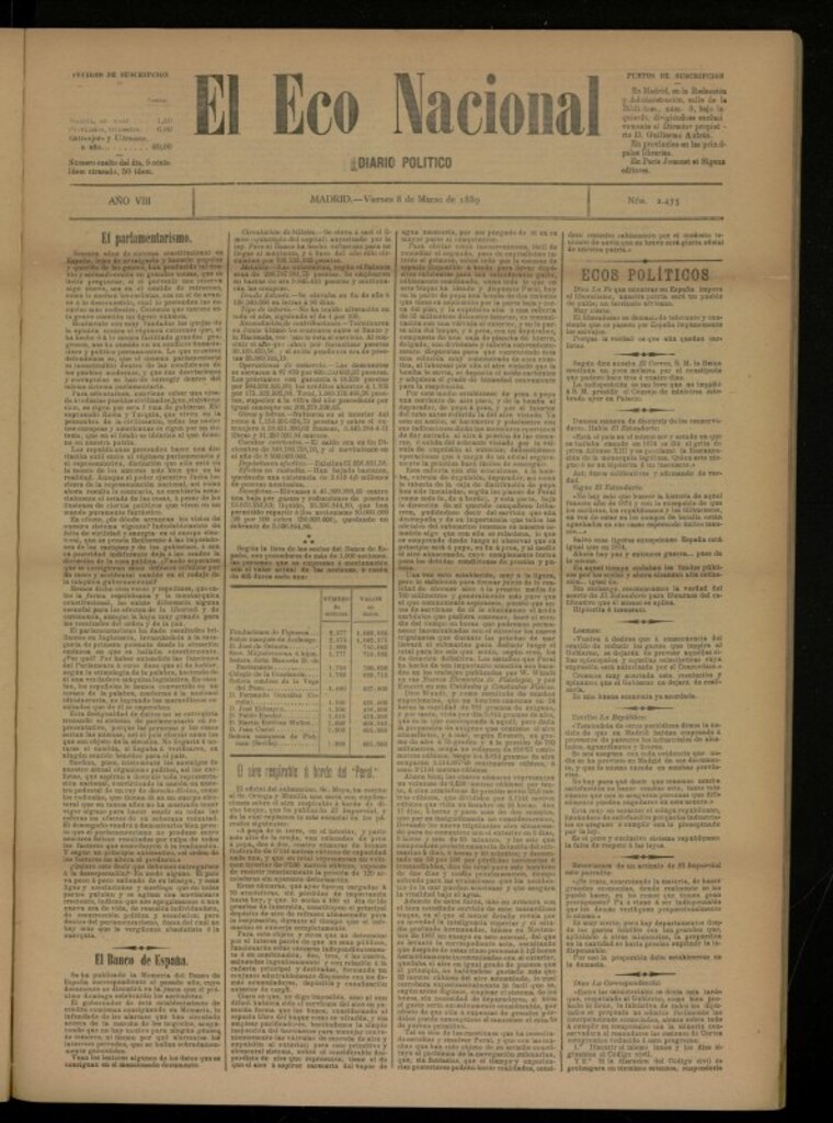 Miniatura de El Eco Nacional de 8 de marzo de 1889, nº 2475