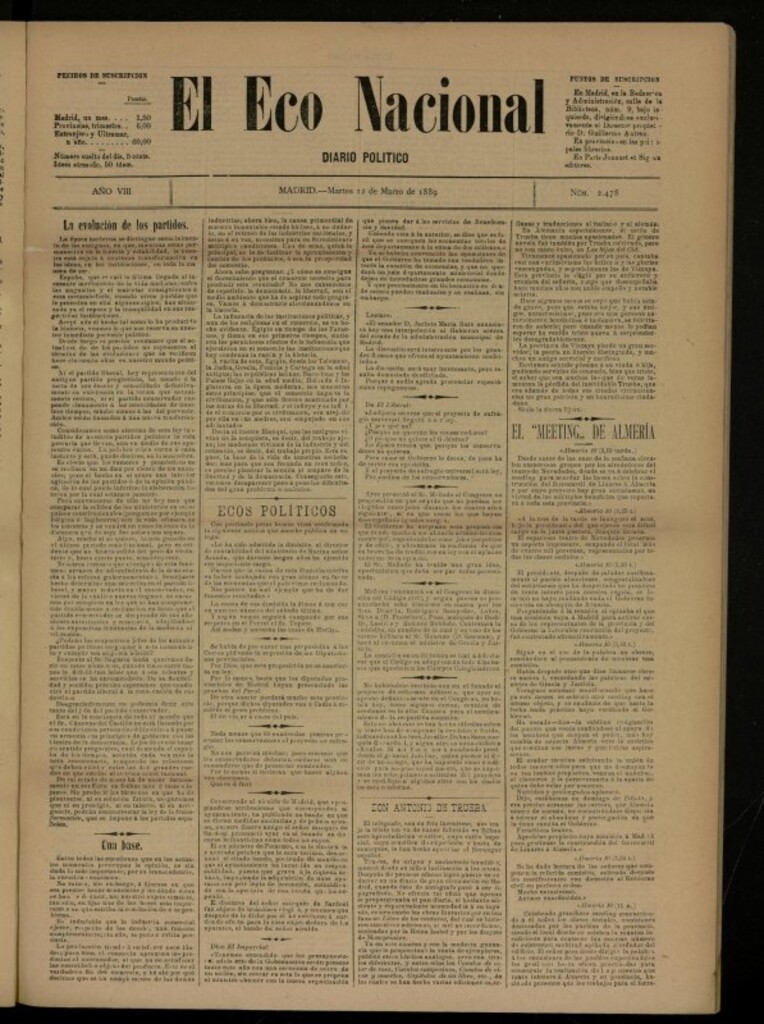 Miniatura de El Eco Nacional de 12 de marzo de 1889, nº 2478