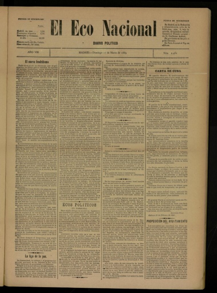 Miniatura de El Eco Nacional de 17 de marzo de 1889, nº 2482