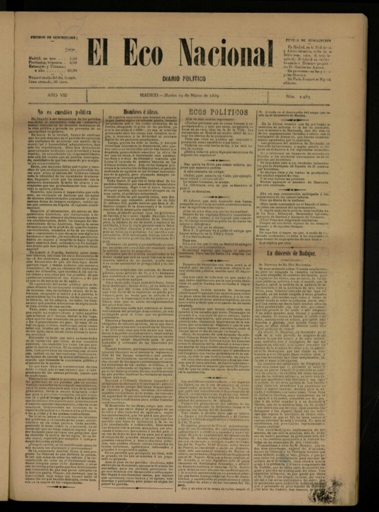 Miniatura de El Eco Nacional de 19 de marzo de 1889, nº 2483