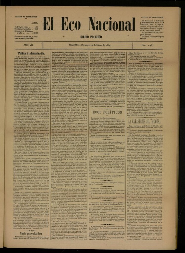 Miniatura de El Eco Nacional de 24 de marzo de 1889, nº 2487