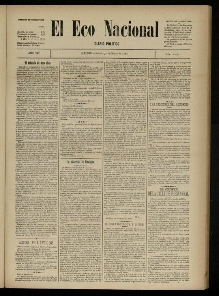 Miniatura de El Eco Nacional de 30 de marzo de 1889, nº 2491