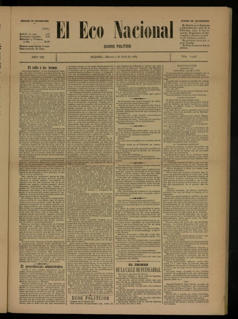Miniatura de El Eco Nacional de 9 de abril de 1889, nº 2498