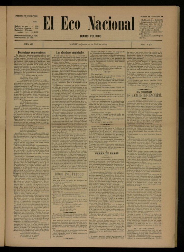 Miniatura de El Eco Nacional de 11 de abril de 1889, nº 2500