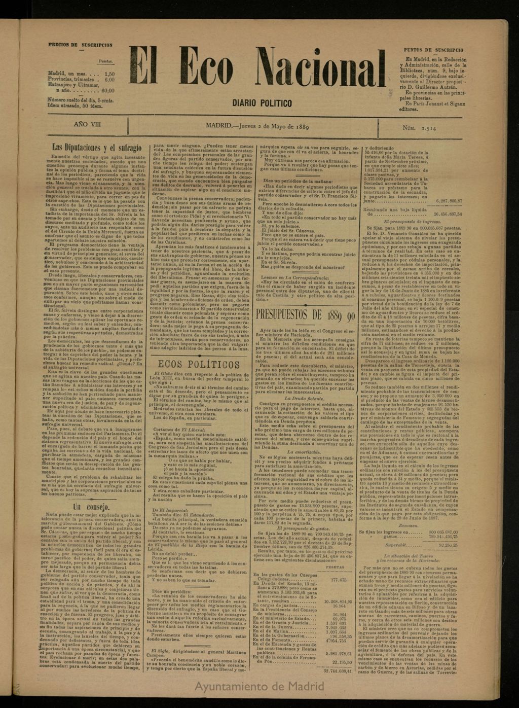 Miniatura de El Eco Nacional de 2 de mayo de 1889, nº 2514