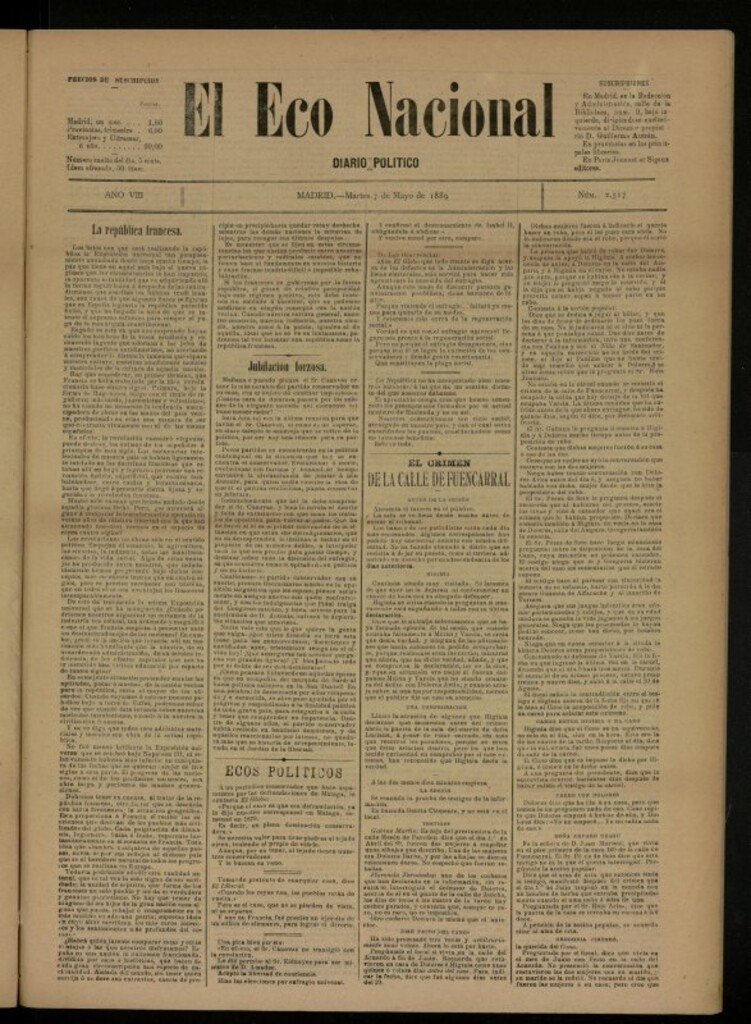 Miniatura de El Eco Nacional de 7 de mayo de 1889, nº 2517