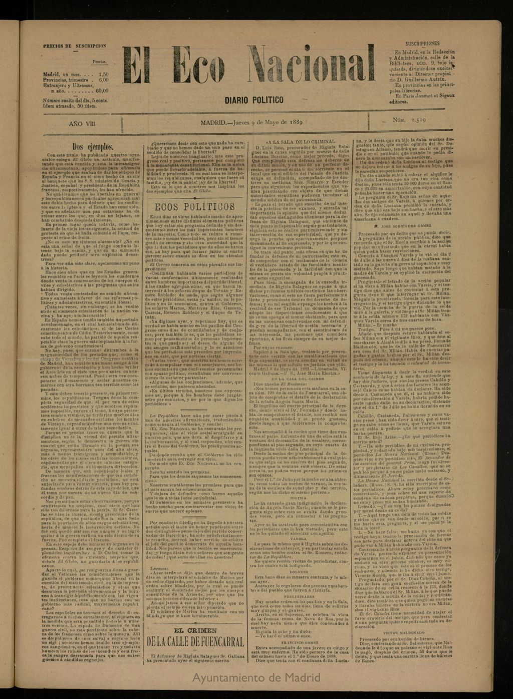Miniatura de El Eco Nacional de 9 de mayo de 1889, nº 2519