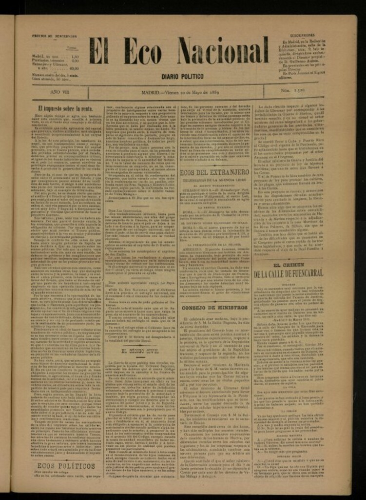Miniatura de El Eco Nacional de 10 de mayo de 1889, nº 2520