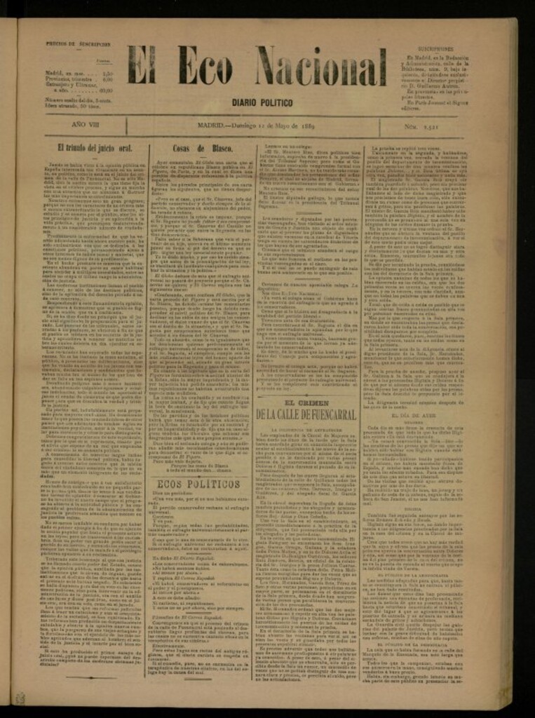 Miniatura de El Eco Nacional de 12 de mayo de 1889, nº 2521