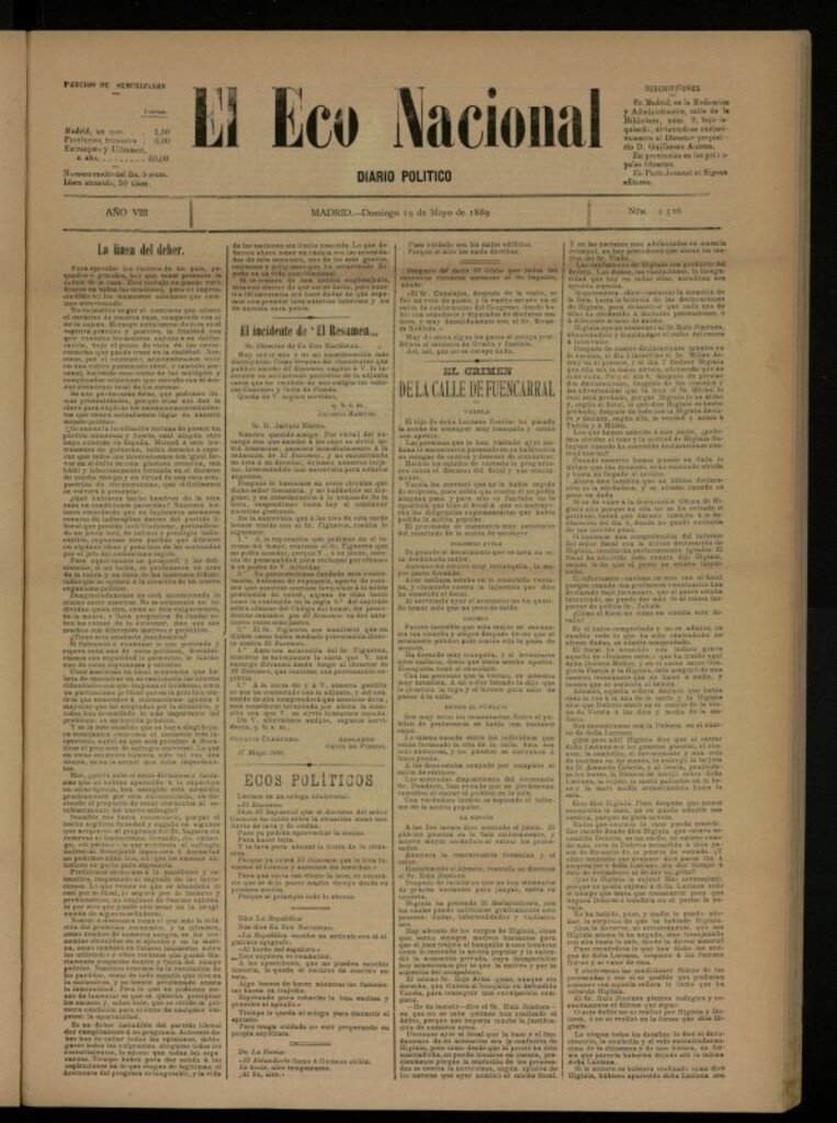 Miniatura de El Eco Nacional de 19 de mayo de 1889, nº 2526