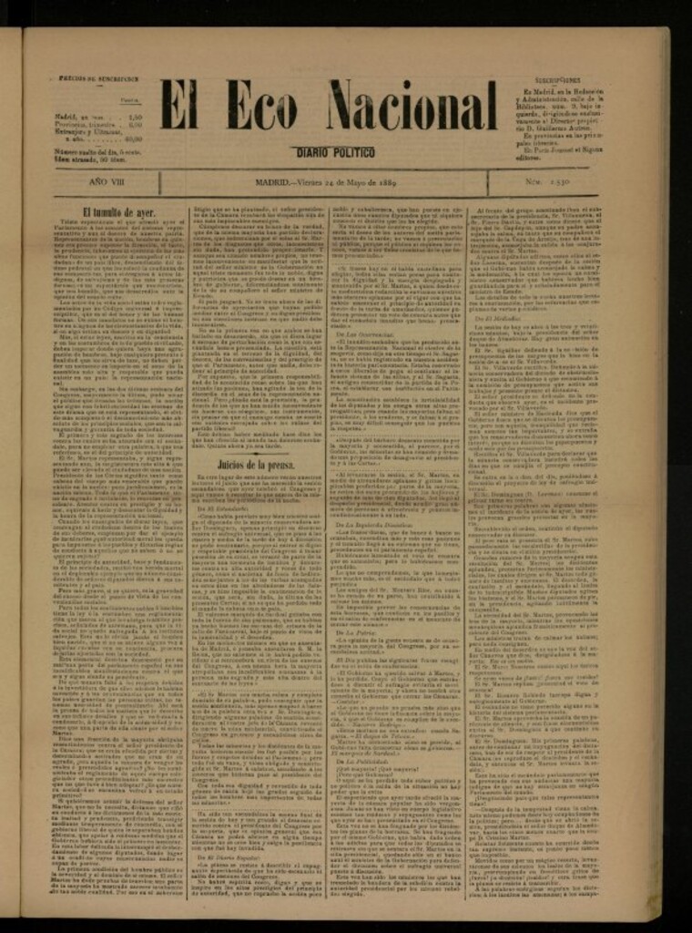 Miniatura de El Eco Nacional de 24 de mayo de 1889, nº 2530