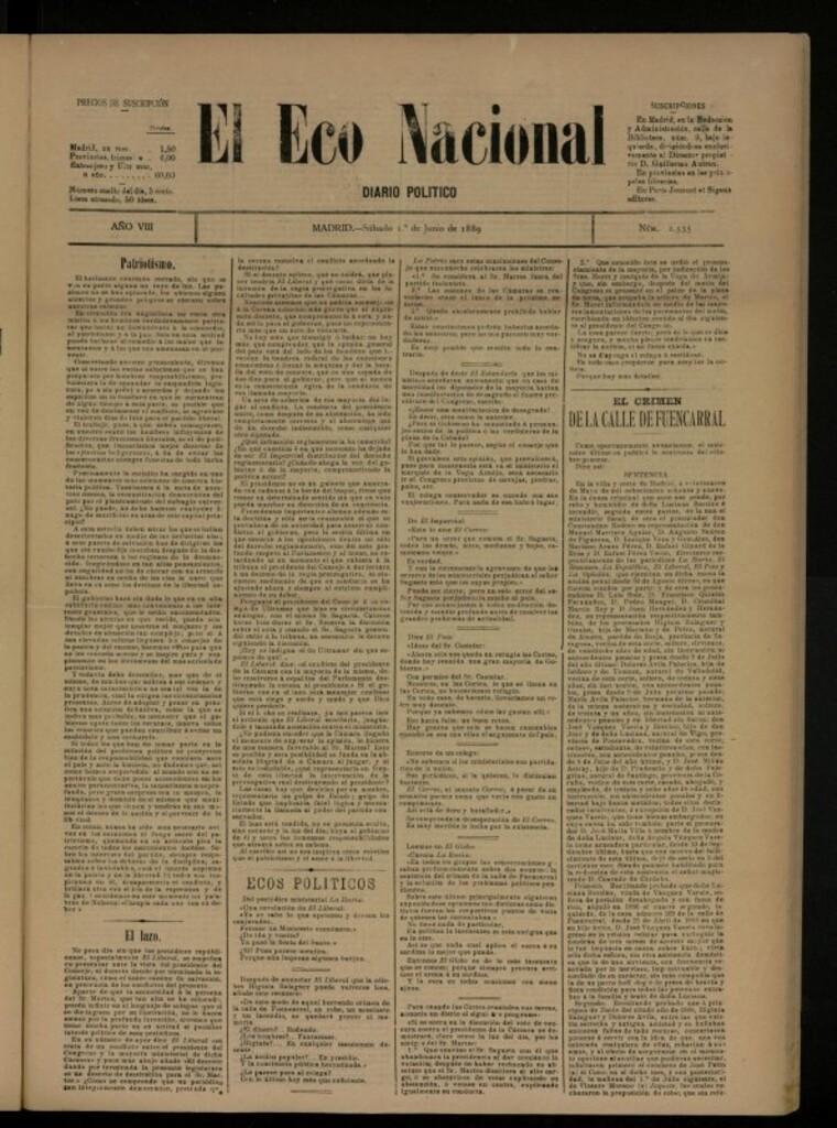Miniatura de El Eco Nacional de 1 de junio de 1889, nº 2535