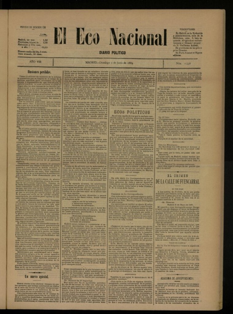 Miniatura de El Eco Nacional de 2 de junio de 1889, nº 2536