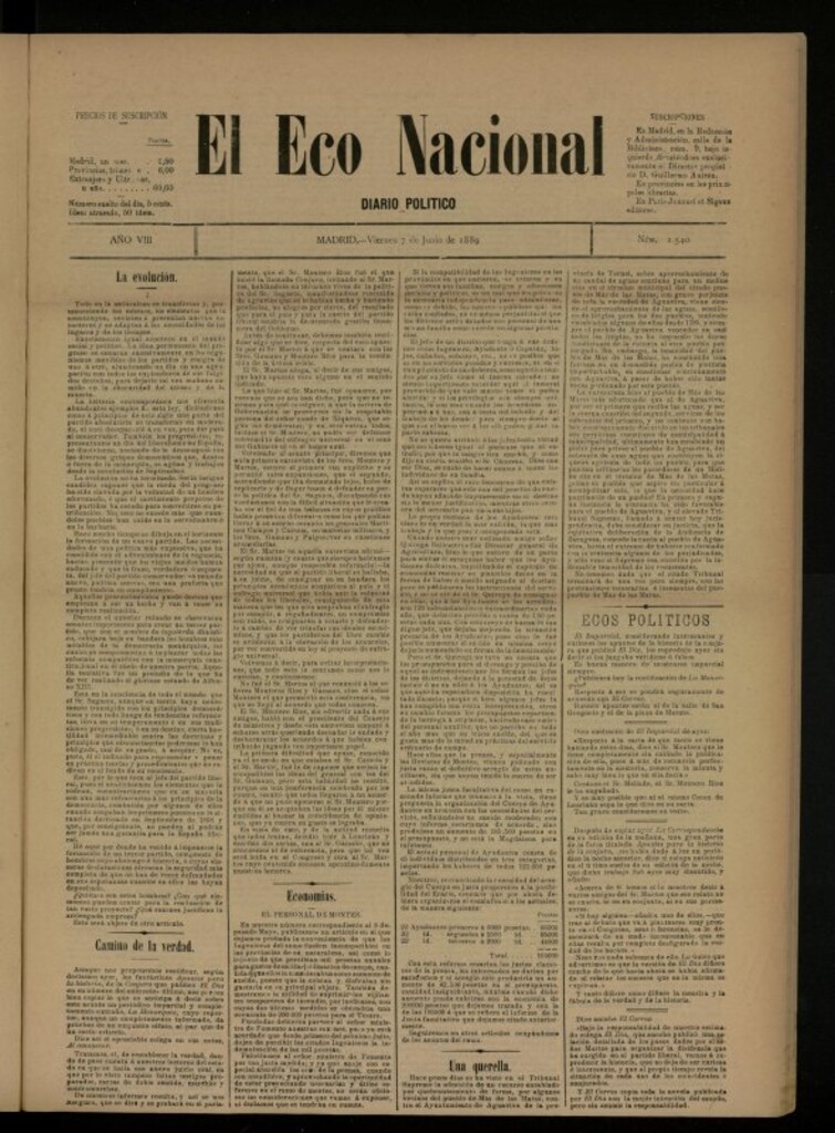 Miniatura de El Eco Nacional de 7 de junio de 1889, nº 2540