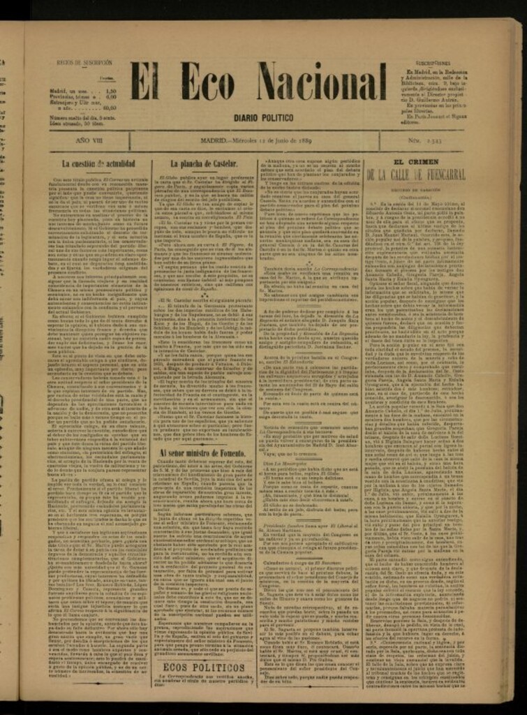 Miniatura de El Eco Nacional de 12 de junio de 1889, nº 2543