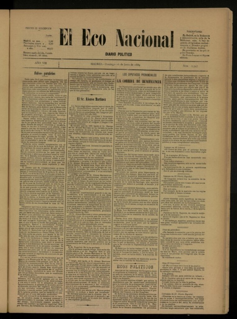 Miniatura de El Eco Nacional de 16 de junio de 1889, nº 2547