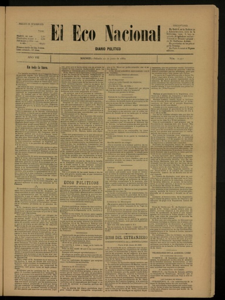 Miniatura de El Eco Nacional de 22 de junio de 1889, nº 2551