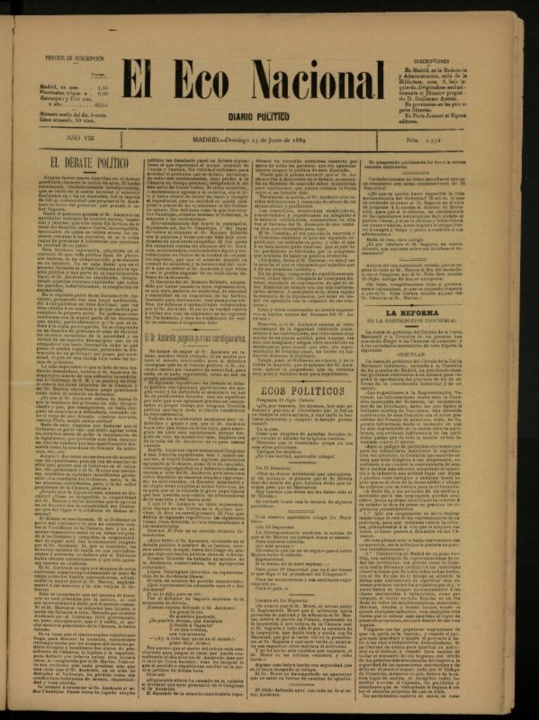 Miniatura de El Eco Nacional de 23 de junio de 1889, nº 2552